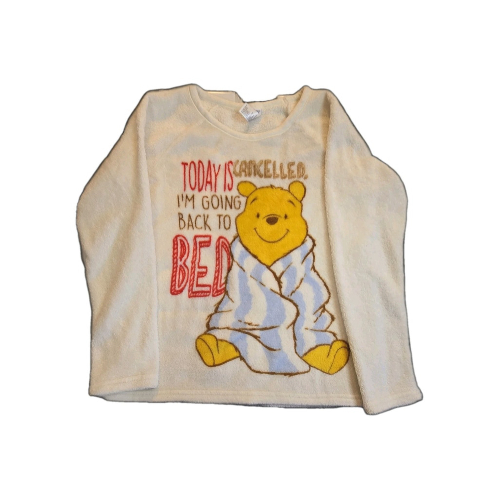 Disney Winnie the Pooh Fleece Sleep Shirt Top M 8–10 Cream “Today Is Cancelled”